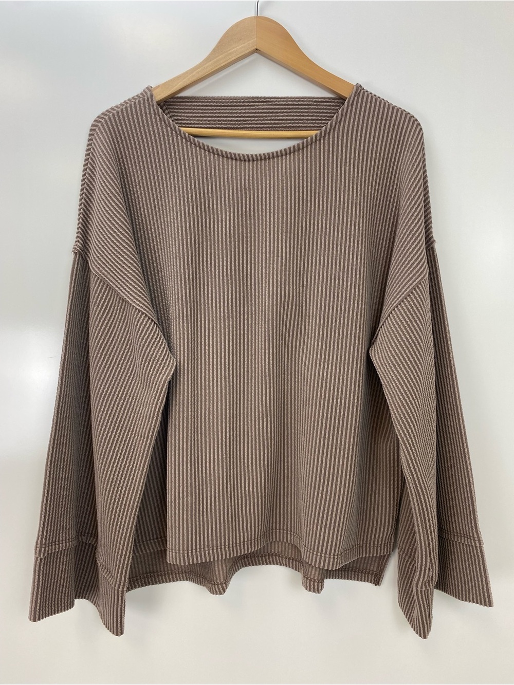 Three Bird Nest Taupe Ribbed Crewneck Top